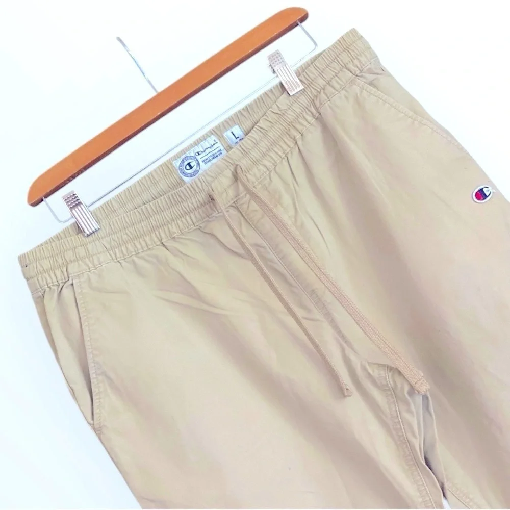 Champion Elastic Cuff Tan Jogger Pants Size Large Drawstring Waist 100% Cotton